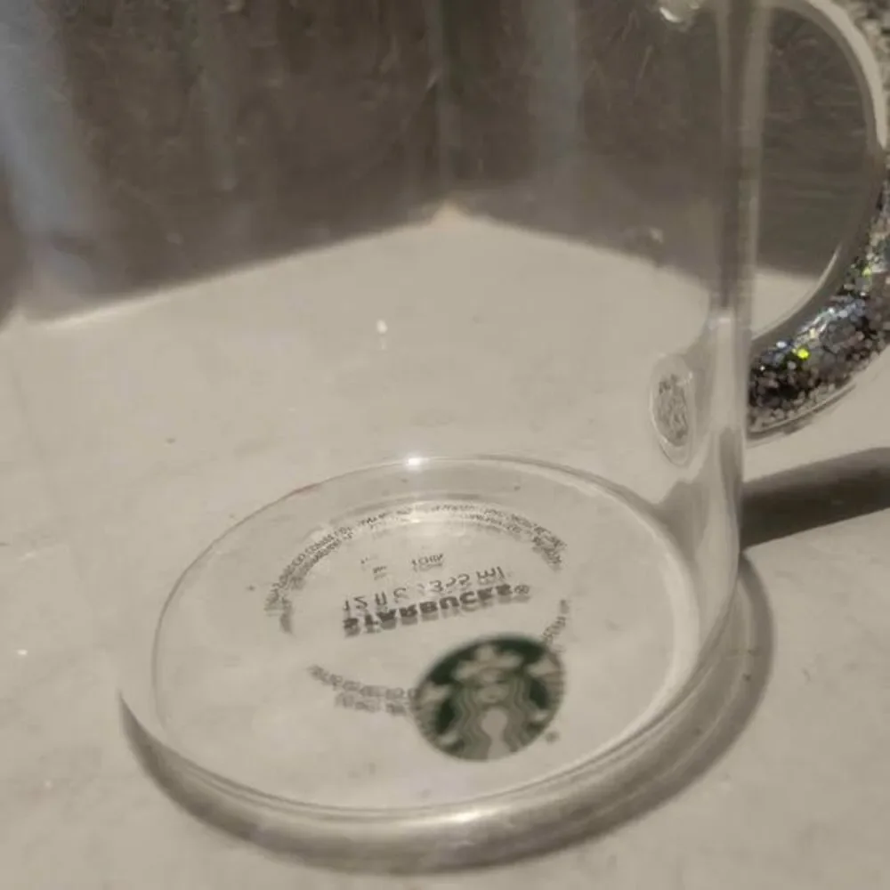 Starbucks 12oz Glass Mug with Glitter Handle